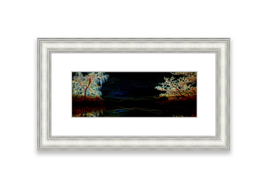 Abstract Neon Landscape 19 framed print with vibrant colors, handmade in the UK, ready to hang.