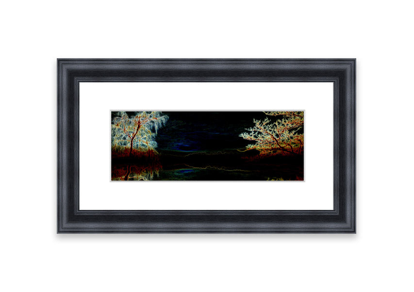 Abstract Neon Landscape 19 framed print with vibrant colors, handmade in the UK, ready to hang.