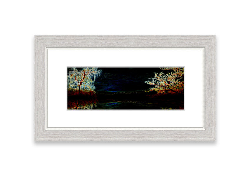 Abstract Neon Landscape 19 framed print with vibrant colors, handmade in the UK, ready to hang.