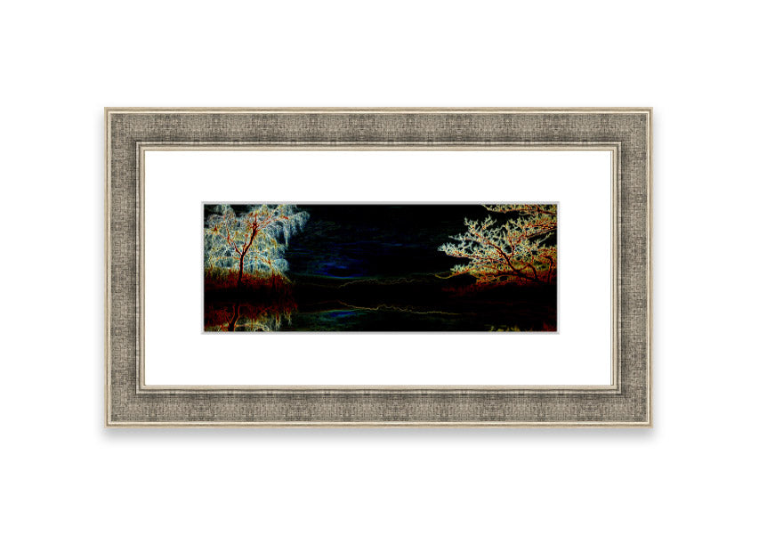 Abstract Neon Landscape 19 framed print with vibrant colors, handmade in the UK, ready to hang.