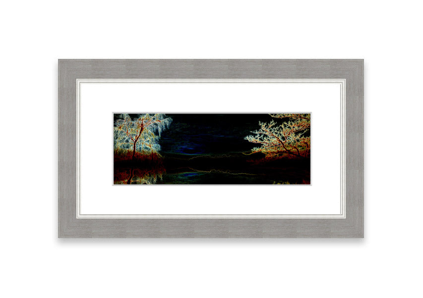 Abstract Neon Landscape 19 framed print with vibrant colors, handmade in the UK, ready to hang.