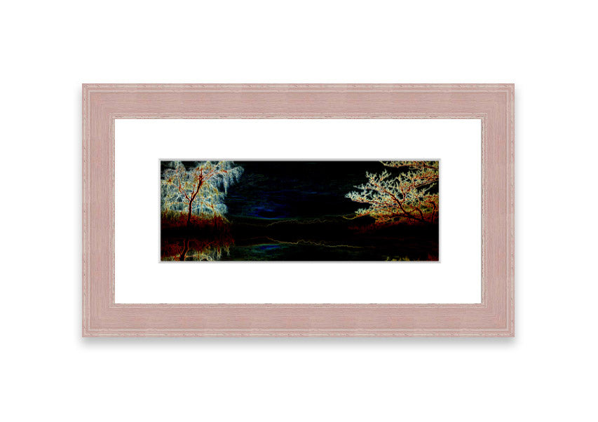 Abstract Neon Landscape 19 framed print with vibrant colors, handmade in the UK, ready to hang.