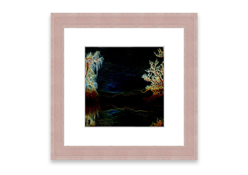 Abstract Neon Landscape 19 framed print with vibrant colors, handmade in the UK, ready to hang.