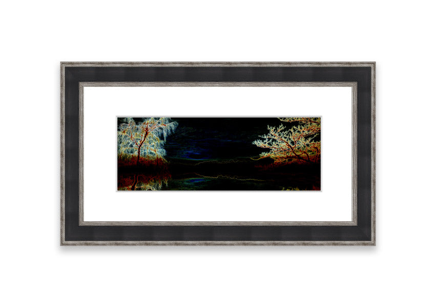 Abstract Neon Landscape 19 framed print with vibrant colors, handmade in the UK, ready to hang.