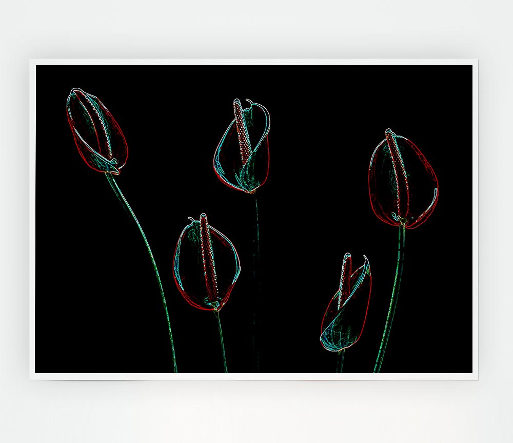 Vibrant Abstract Neon Night Flowers canvas poster showcasing bright colors and unique design.