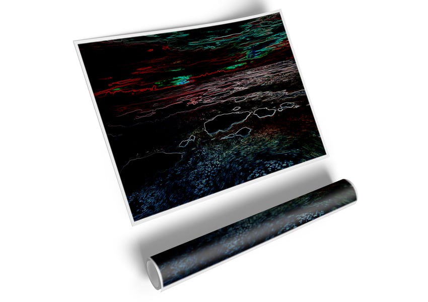 Vibrant Abstract Neon Seascape canvas poster showcasing colorful ocean waves and abstract patterns.