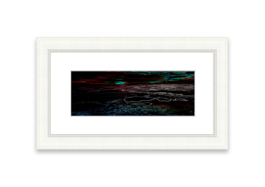 A vibrant abstract neon seascape framed print showcasing colorful ocean waves, ready to hang.