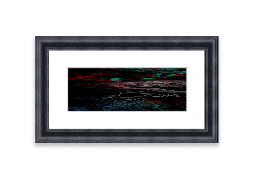 A vibrant abstract neon seascape framed print showcasing colorful ocean waves, ready to hang.