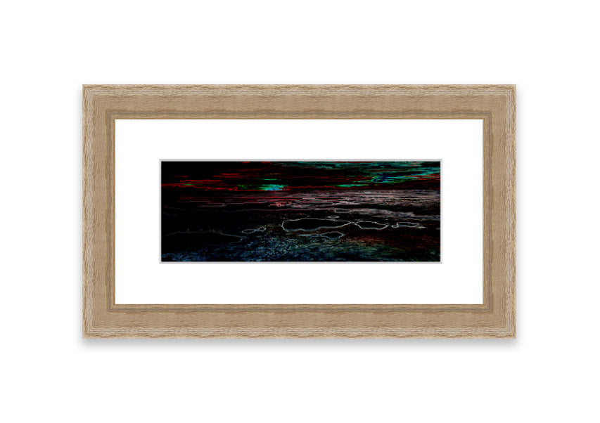 A vibrant abstract neon seascape framed print showcasing colorful ocean waves, ready to hang.