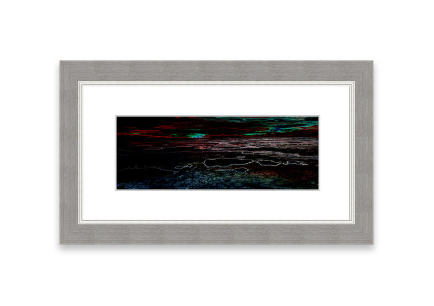 A vibrant abstract neon seascape framed print showcasing colorful ocean waves, ready to hang.