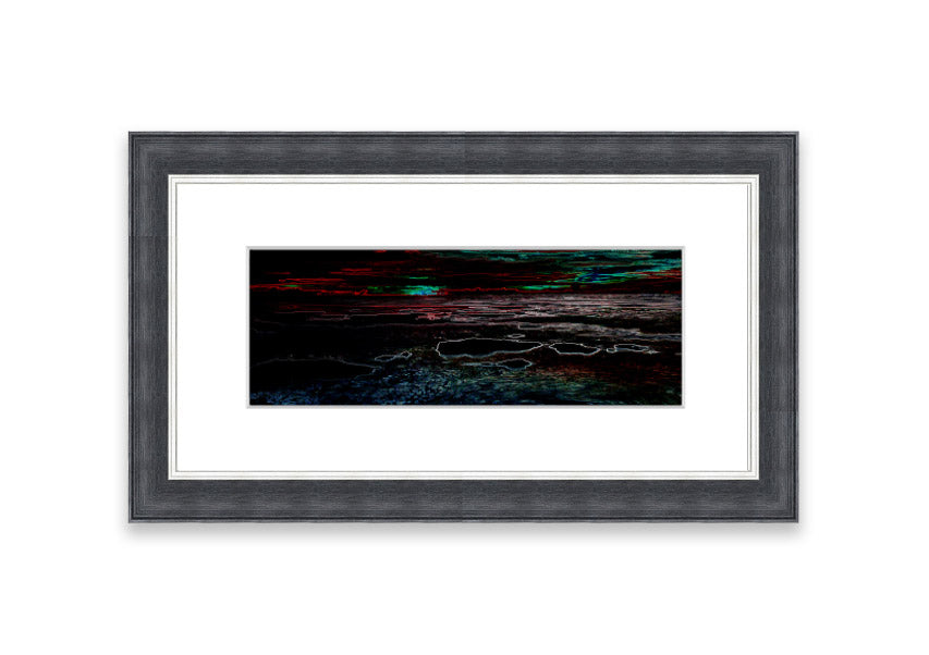 A vibrant abstract neon seascape framed print showcasing colorful ocean waves, ready to hang.