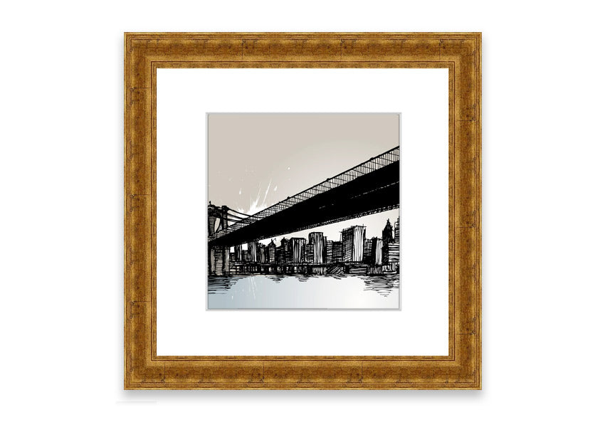 Framed Abstract New York City print showcasing vibrant colors and modern design, ready to hang.