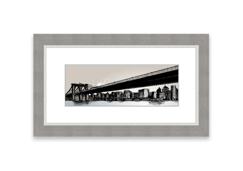 Framed Abstract New York City print showcasing vibrant colors and modern design, ready to hang.