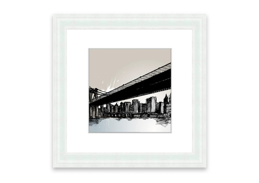 Framed Abstract New York City print showcasing vibrant colors and modern design, ready to hang.