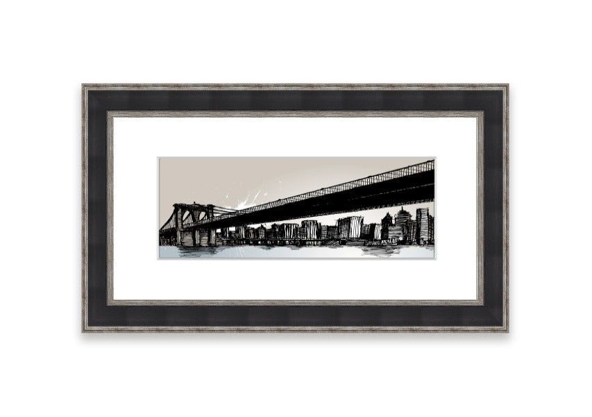 Framed Abstract New York City print showcasing vibrant colors and modern design, ready to hang.