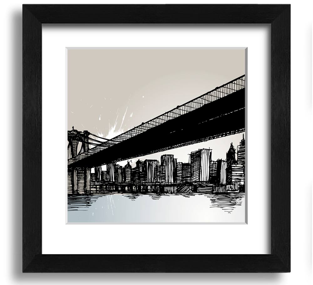 Abstract New York City Square Framed Print in a stylish frame, showcasing vibrant colors and unique design.