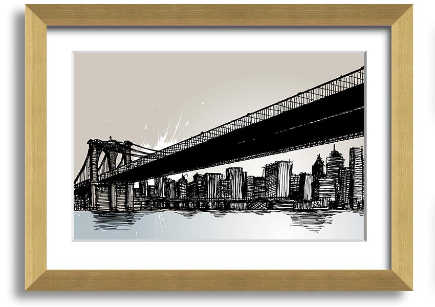 Framed abstract artwork depicting New York City skyline in vibrant colors, ready to hang.