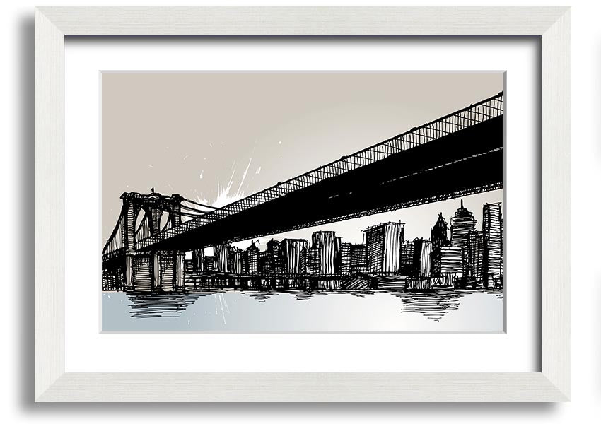 Framed abstract artwork depicting New York City skyline in vibrant colors, ready to hang.