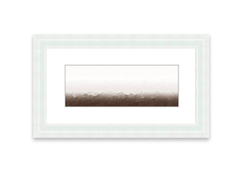 Framed print of Abstract Ocean Beige On White design, showcasing soothing beige tones on a white background, ready to hang.