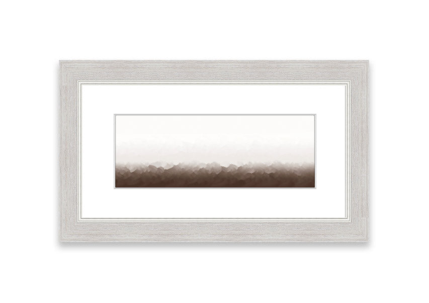 Framed print of Abstract Ocean Beige On White design, showcasing soothing beige tones on a white background, ready to hang.