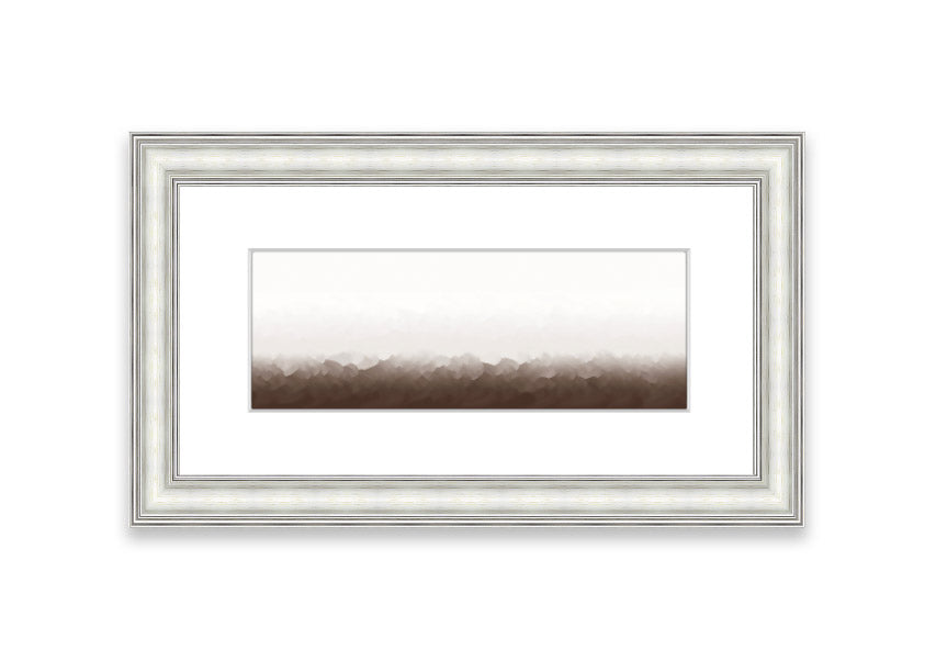 Framed print of Abstract Ocean Beige On White design, showcasing soothing beige tones on a white background, ready to hang.