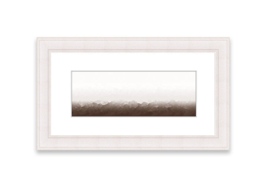 Framed print of Abstract Ocean Beige On White design, showcasing soothing beige tones on a white background, ready to hang.