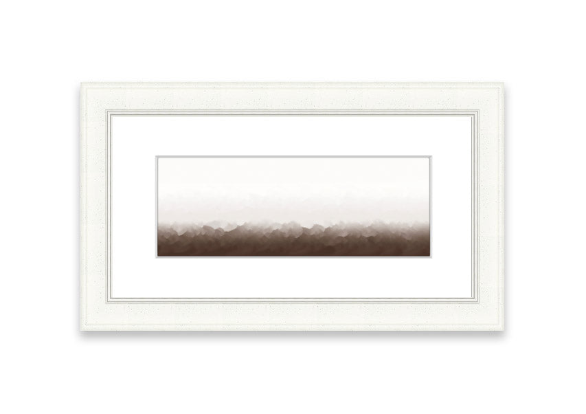 Framed print of Abstract Ocean Beige On White design, showcasing soothing beige tones on a white background, ready to hang.