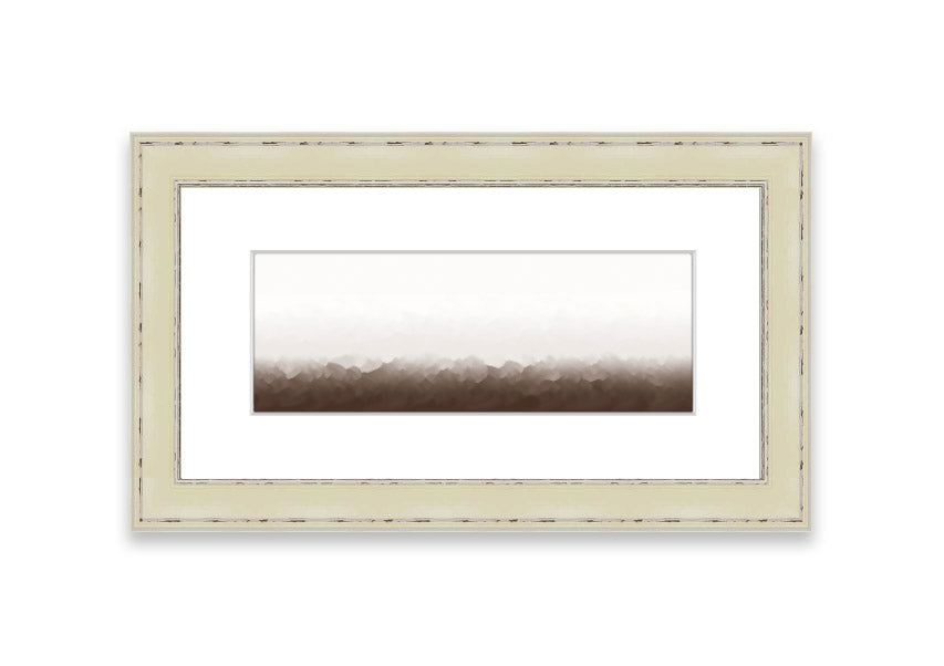 Framed print of Abstract Ocean Beige On White design, showcasing soothing beige tones on a white background, ready to hang.