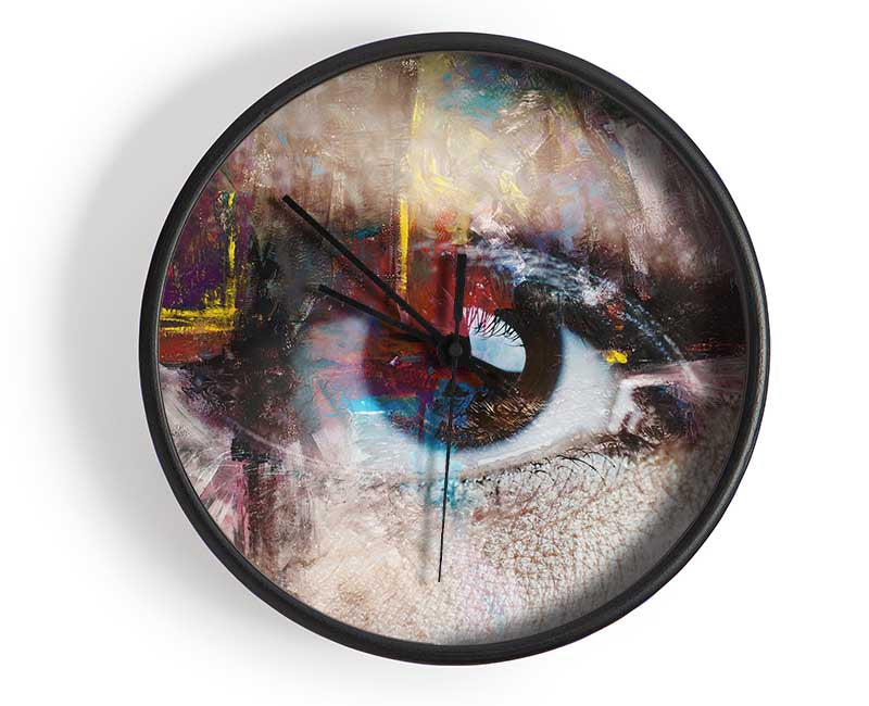 Abstract Painting and Eye clock made from natural bamboo with a unique design, featuring a clear Plexiglas lens and available in three colors.