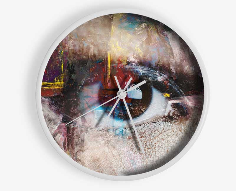 Abstract Painting and Eye clock made from natural bamboo with a unique design, featuring a clear Plexiglas lens and available in three colors.