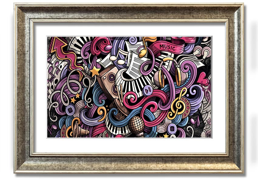 Framed print of Abstract Patterns Of Music featuring vibrant colors and unique designs, ready to hang.