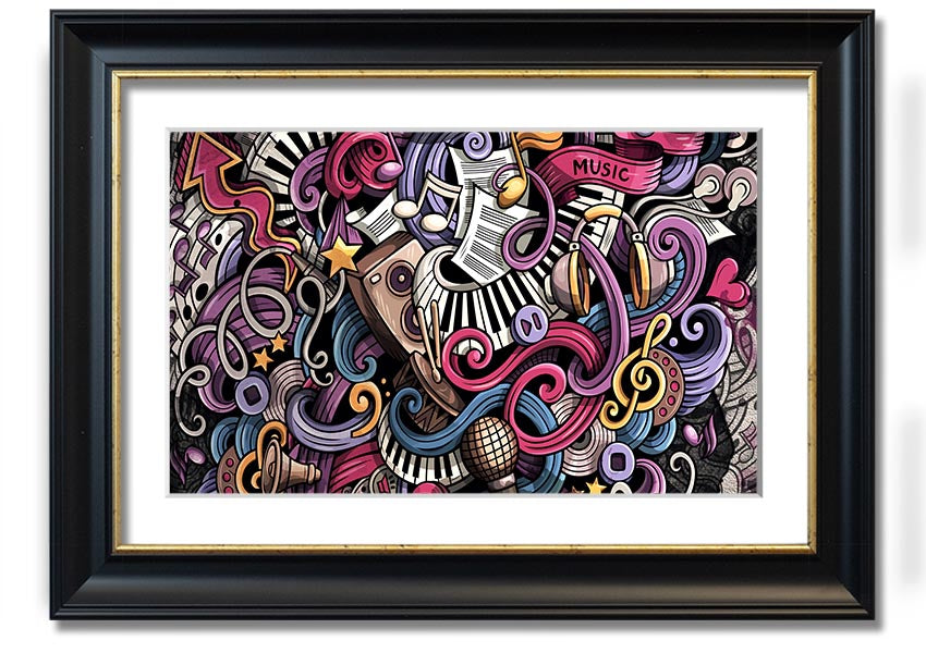 Framed print of Abstract Patterns Of Music featuring vibrant colors and unique designs, ready to hang.