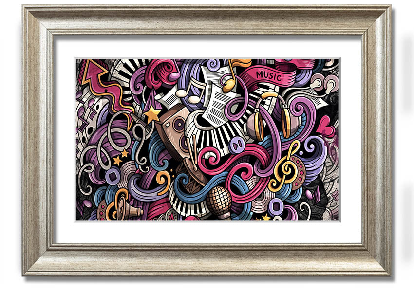 Framed print of Abstract Patterns Of Music featuring vibrant colors and unique designs, ready to hang.