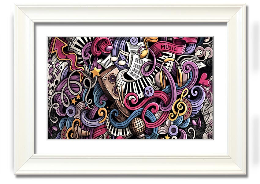 Framed print of Abstract Patterns Of Music featuring vibrant colors and unique designs, ready to hang.