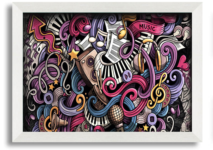 Framed print of Abstract Patterns Of Music featuring vibrant colors and unique designs, ready to hang.