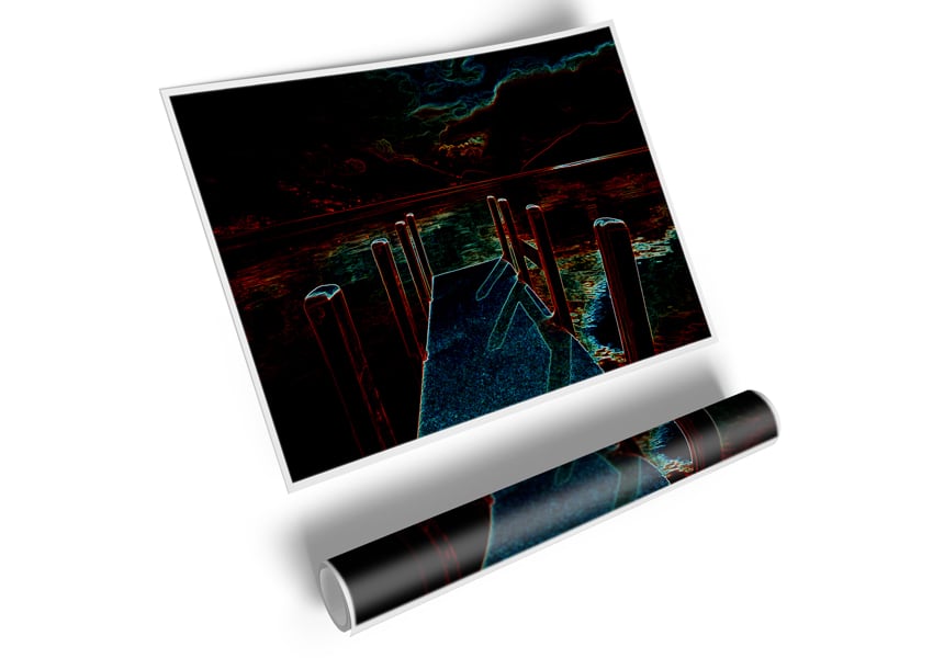 Abstract Pier canvas poster featuring vibrant colors and dynamic shapes, ready to hang.