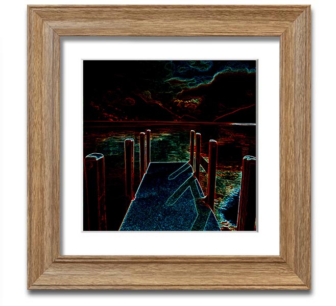 Abstract Pier Square Framed Print in a stylish frame, showcasing a serene pier scene, handmade in the UK.