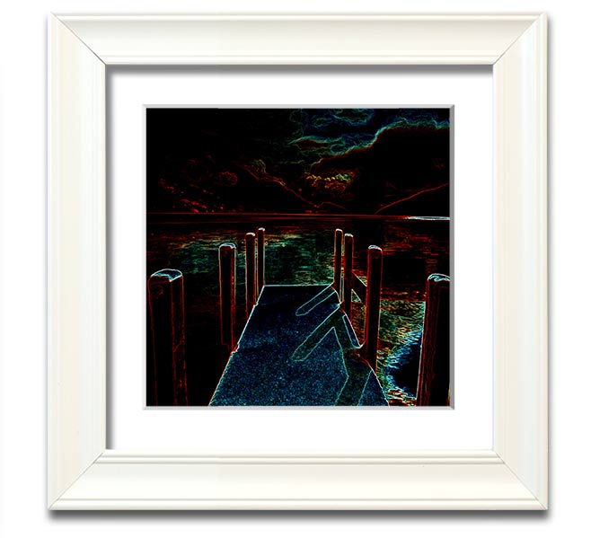 Abstract Pier Square Framed Print in a stylish frame, showcasing a serene pier scene, handmade in the UK.