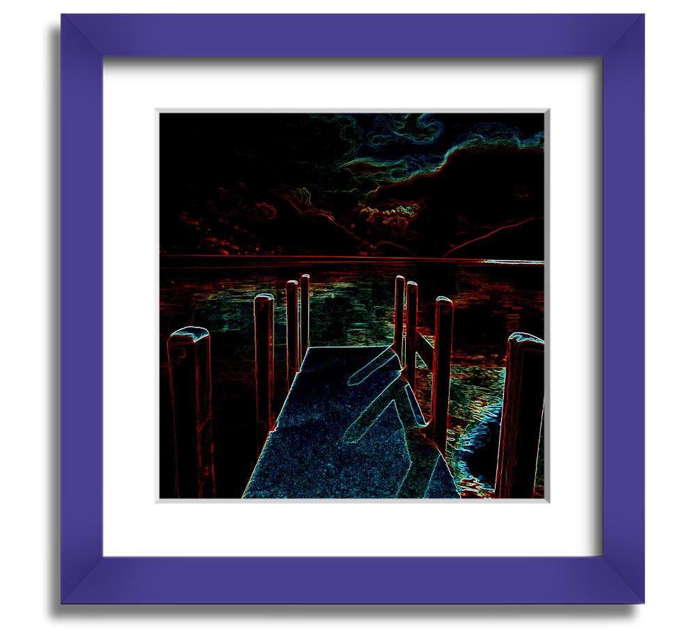 Abstract Pier Square Framed Print in a stylish frame, showcasing a serene pier scene, handmade in the UK.