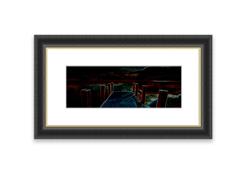 Framed print of Abstract Pier artwork, showcasing serene colors and modern design, ready to hang.