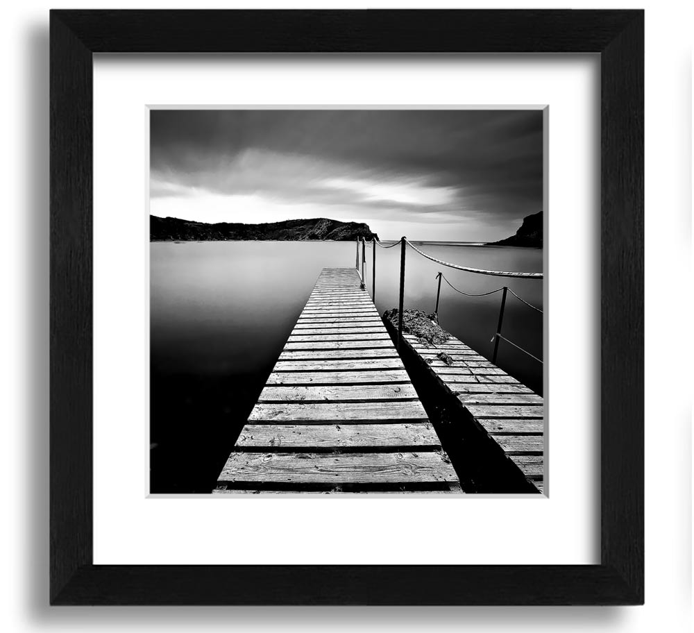 Abstract Pier B n W Square Framed Print with a modern design, available in various frame colours, ready to hang.