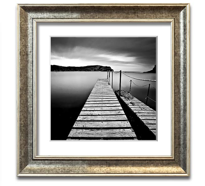 Abstract Pier B n W Square Framed Print with a modern design, available in various frame colours, ready to hang.