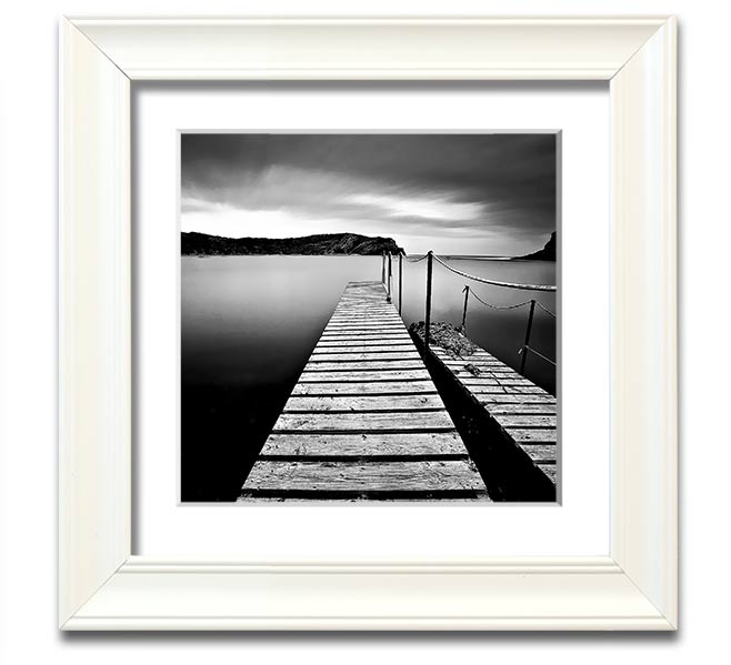 Abstract Pier B n W Square Framed Print with a modern design, available in various frame colours, ready to hang.