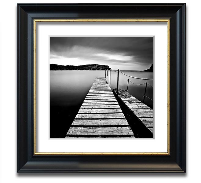 Abstract Pier B n W Square Framed Print with a modern design, available in various frame colours, ready to hang.