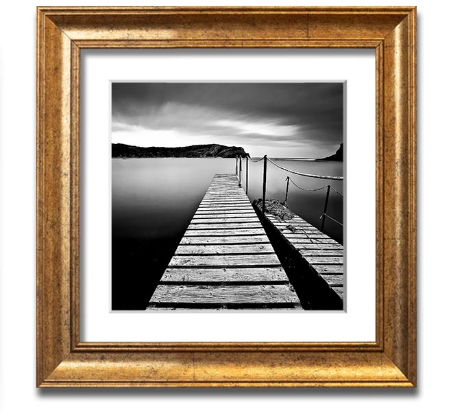 Abstract Pier B n W Square Framed Print with a modern design, available in various frame colours, ready to hang.