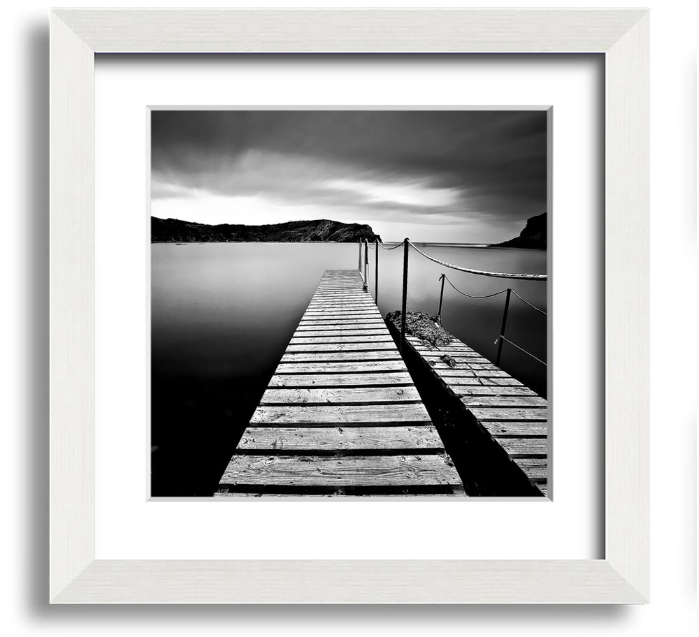 Abstract Pier B n W Square Framed Print with a modern design, available in various frame colours, ready to hang.