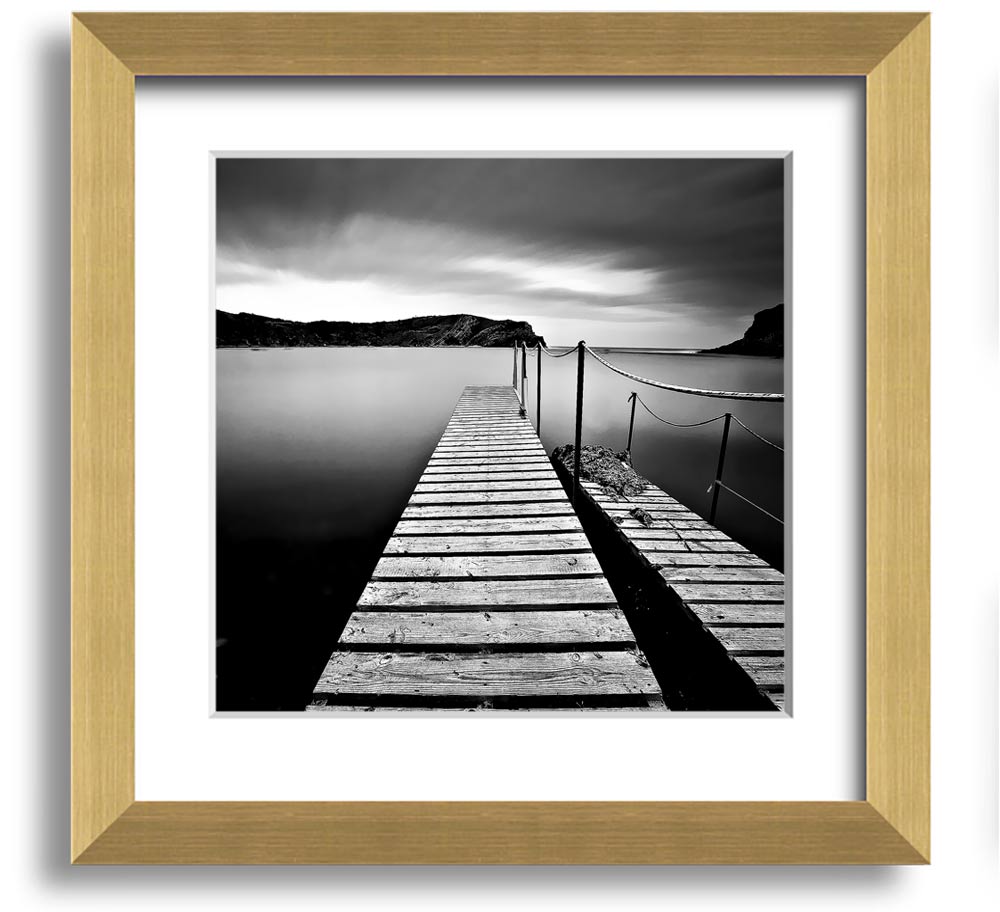 Abstract Pier B n W Square Framed Print with a modern design, available in various frame colours, ready to hang.