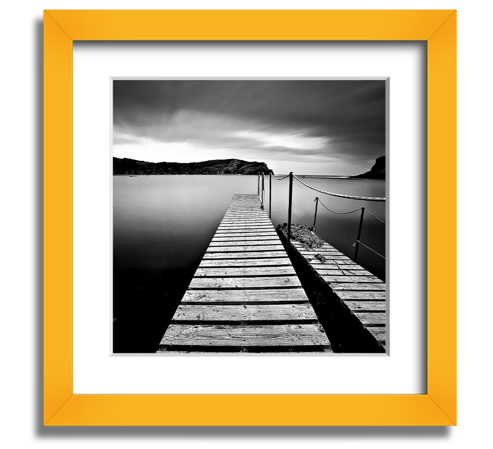 Abstract Pier B n W Square Framed Print with a modern design, available in various frame colours, ready to hang.