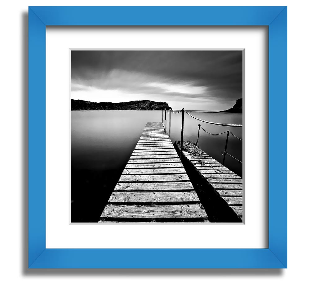 Abstract Pier B n W Square Framed Print with a modern design, available in various frame colours, ready to hang.