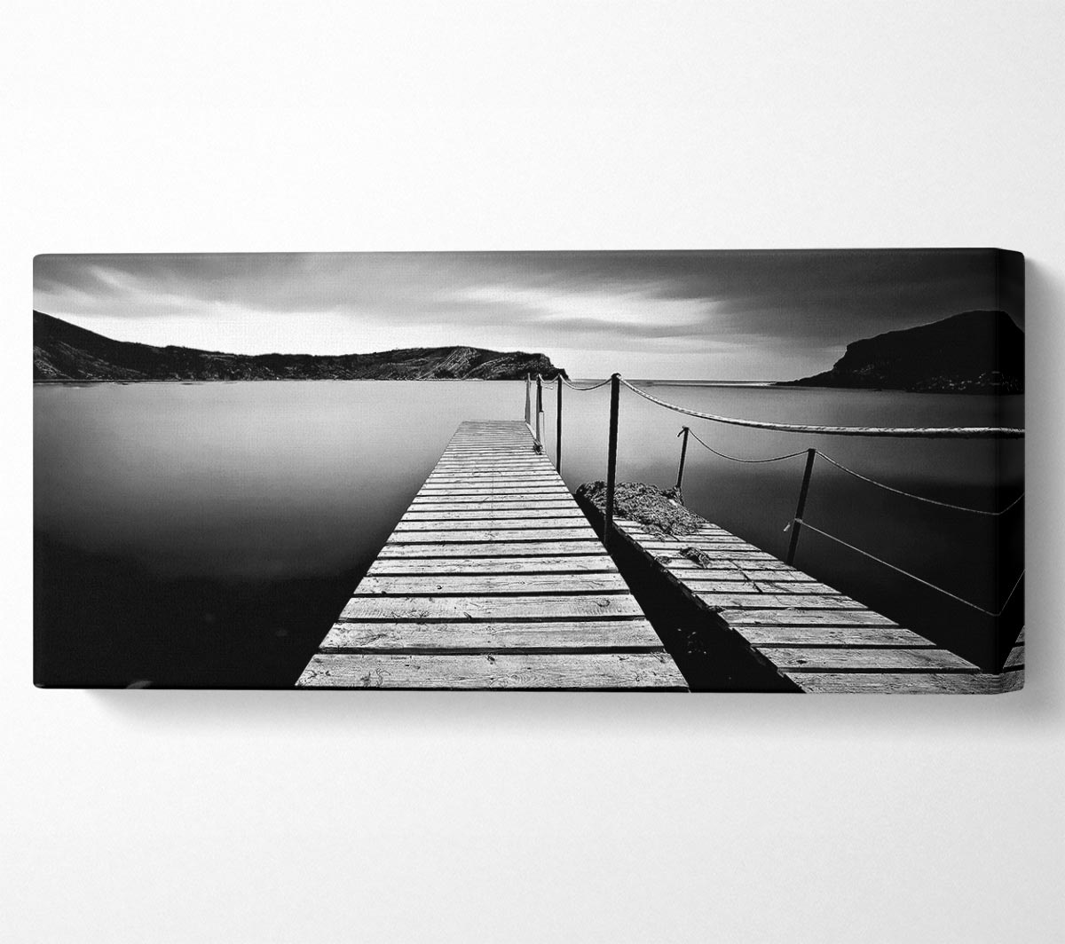 Abstract Pier B n W canvas art mounted on a 44mm box frame, showcasing a striking black and white design.